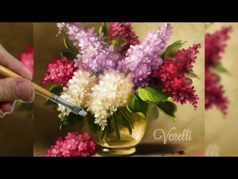 Видео: ЦВЕТОК СИРЕНИ / ПОШАГОВАЯ КРАСКА / ПРОЗРАЧНАЯ ВАЗА