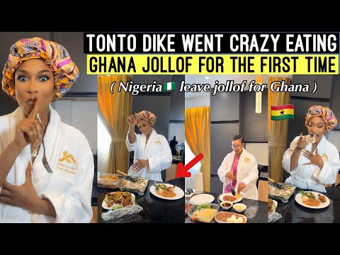Видео: E-CHOKE🔥 Звезда Нолливуда Тонто Дайк сошла с ума после того, как впервые съела ганскую джоллоф.