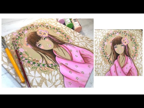 Видео: Техника рисования акрилом / Сакура в цвету леди / Пошаговая роспись