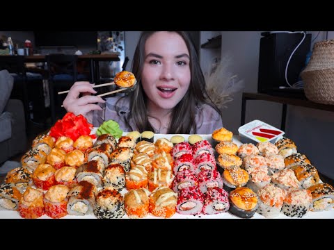 Видео: МУКБАНГ мой сосед маньяк ВСЕ МОЛЧАЛИ тест новой доставки горячие роллы и суши лосось mukbang sushi