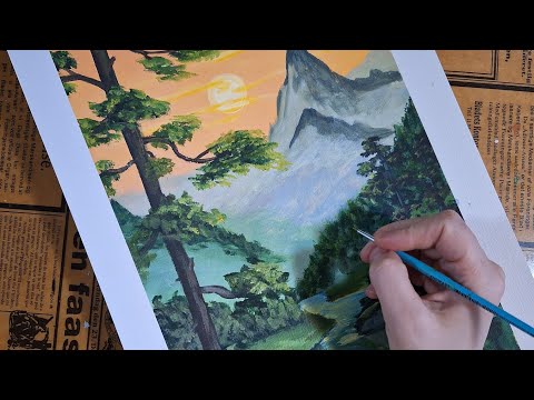 Видео: Как нарисовать горный пейзаж акрилом