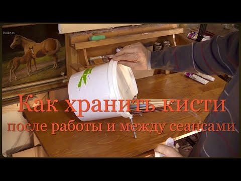 Видео: Как хранить кисти￼ между сеансами. How to store brushes￼ between sessions in sunflower oil.