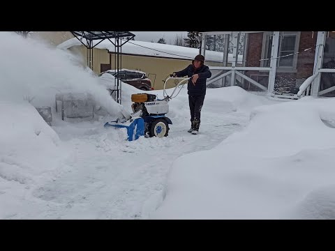 Видео: Снегоуборщик и мотоблок Нева по твердому, слежавшемуся снегу.