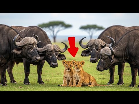 Видео: Двух львят отчаянно окружило стадо буйволов – кто спас малышей?