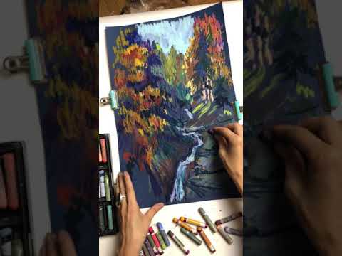 Видео: Осень в горах: рисуем масляной пастелью. Прямой эфир, часть 2