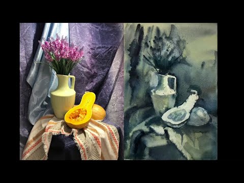 Видео: Натюрморт Гризайль (по-мокрому) 2 шаг к акварели - Костромина Татьяна Александровна