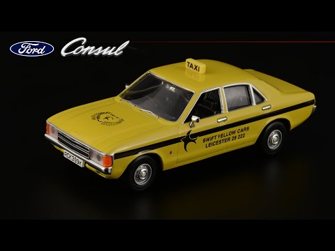 Видео: Британский Консул на службе такси: Ford Consul 1972 • Swift Yellow Cars Leicester • Vanguards 1:43