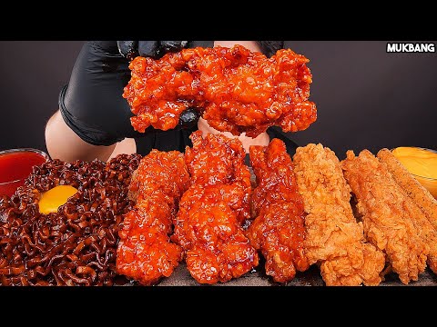 Видео: жареный цыпленок и лапша KFC FRIED CHICKEN 🍗 BLACK BEAN NOODLES CHEESE STICK EATING ASMR MUKBANG
