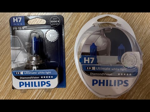 Видео: Philips Diamond Vision H7 на Весту - холодный белый свет как у ксенона