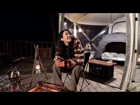 Видео: Уютный зимний одиночный кемпинг. Дрон сломался, но это был счастливый день