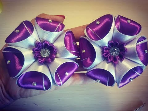 Видео: бант из ленты Kanzashi\bloemen gemaakt van satijnen lint decoratie\şerit çiçekler