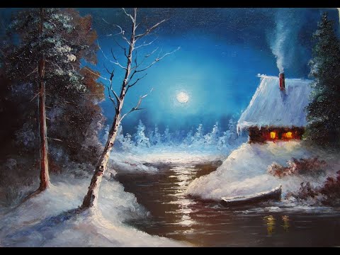 Видео: "Зимняя ночь"как нарисовать зимний пейзаж ночью,как рисовать дом,для самых начинающих #art #пейзаж