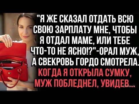 Видео: "Отдай зарплату мне для мамы!" — орал муж. Когда я открыла сумку, он побледнел, увидев...