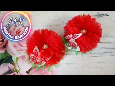 Видео: Цветы из органзы , канзаши МК/Flores de organza, kanzashi MK.