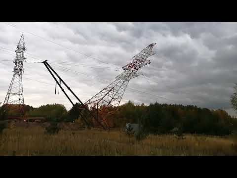 Видео: Установка опоры У-220+9-2т с падающей стрелой.