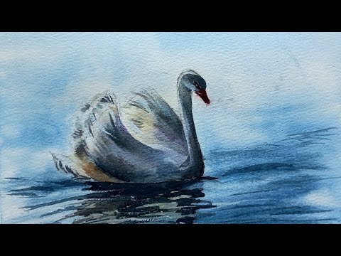 Видео: Мастер-класс по акварели. Рисуем  лебедя. Как нарисовать лебедя акварелью
