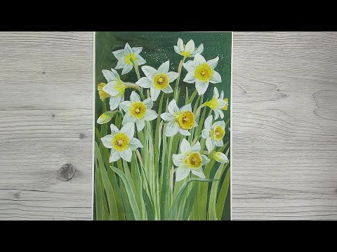 Видео: Как нарисовать нарциссы гуашью.
