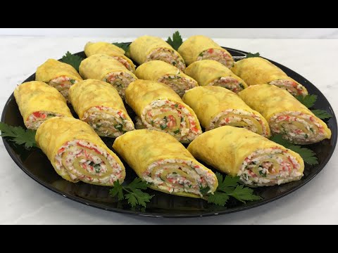 Видео: Яичные Рулетики с Крабовой Начинкой Очень Вкусно и Красиво / Быстрая Закуска / Crab Filled Egg Rolls