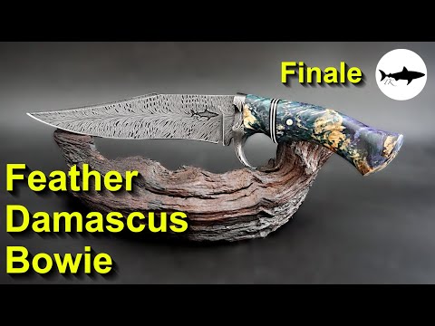 Видео: Ковка ножа боуи из дамасского перья - Finale