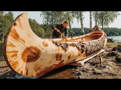 Видео: Этот парень превращает гигантское бревно в роскошную лодку! От начала до конца!