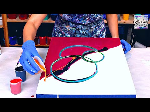 Видео: Волшебный пурпурный😍 ~ Тройное кольцо, заливка акрилом ~ Современная абстрактная живопись ~Флюид-арт