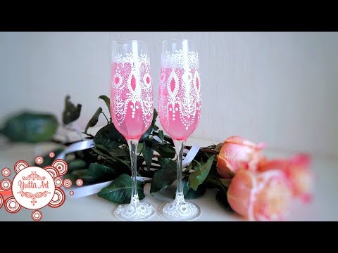 Видео: Свадебные бокалы / Как декорировать / Мастер класс для начинающих