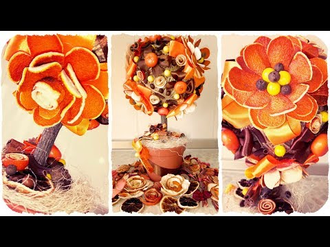 Видео: Оригинальные ЦВЕТЫ из АПЕЛЬСИНА: оранжевый топиарий! Крепление без гипса, применение корок апельсина