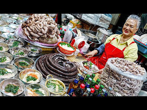 Видео: Корейская традиционная рыночная кровяная колбаса, сандэ Master Grandma — корейская уличная еда