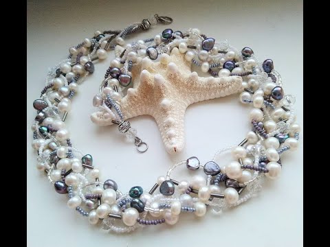 Видео: Колье-коса из жемчуга
