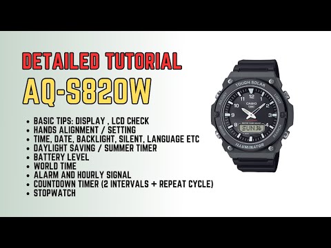 Видео: Подробное руководство: как настроить Casio AQ-S820W / AQS820W — выравнивание, время, дату, будиль...