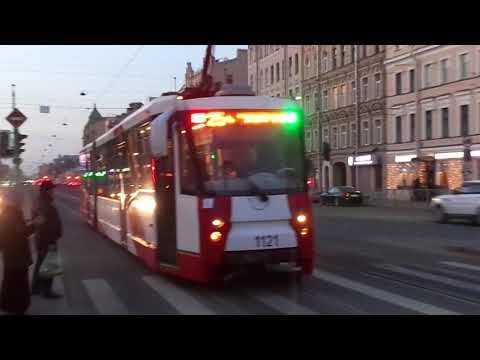 Видео: Трамвай Санкт-Петербурга 9-334: ЛВС-2005 б.1121 по №25 (20.04.19)