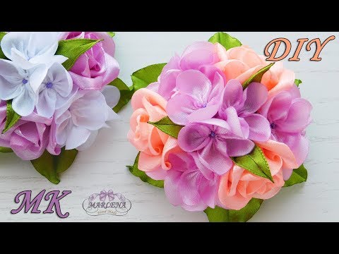 Видео: Зажимы для волос с букетиком роз 🌹. Канзаши МК/DIY 👐