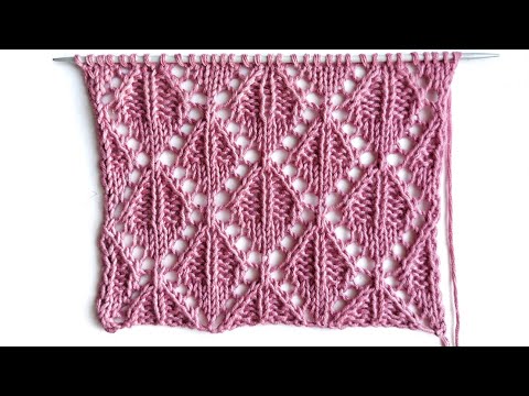 Видео: Ажурное полотно с рельефными ромбами / Узор спицами для вязания джемперов, пледов  носков