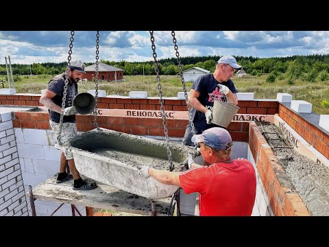 Видео: Армопояс для газобетона под плиты перекрытия. Утепление Пеноплэксом и несъемная опалубка из кирпича.