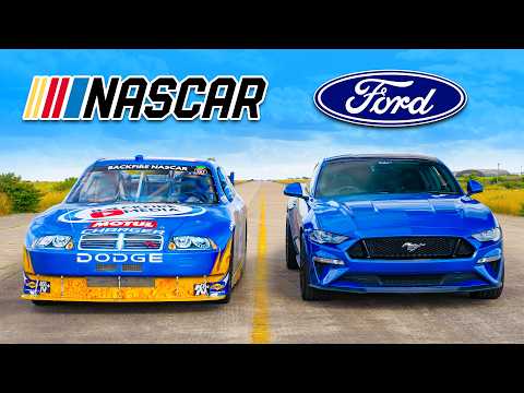 Видео: Кто победит в заезде: Dodge NASCAR или же Ford Mustang?