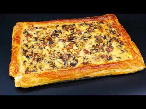 Видео: Как испечь из слоёного теста вкусный пирог с  грибами и беконом.  Секрет в отдельной выпечке теста.