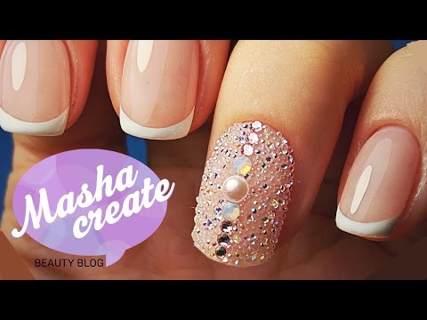 Видео: Маникюр ФРЕНЧ гель лаком. Дизайн ногтей Французский маникюр + Crystal Pixie Swarovski на весь ногть