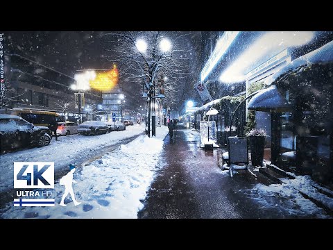 Видео: Ночная прогулка с очень сильным снегопадом 🌨️ Лахти, Финляндия - Медленное ТВ 4K