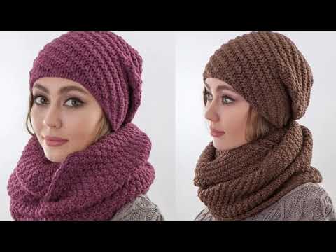 Видео: Вяжем комплект шапку и снуд диагональным узором.