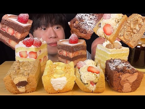 Видео: SUB) Клубничный торт и шифоновый сандо мукбанг asmr