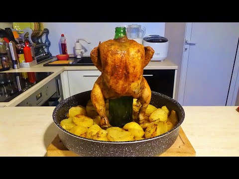 Видео: Курица в бутылке - Пьяная курица с пивом и картошкой