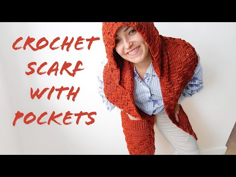 Видео: Как связать крючком шарф/шаль с капюшоном, узор плетения «корзинка»