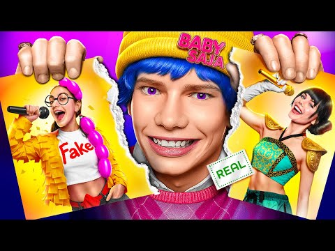 Видео: Настоящий vs Фейковый K-Pop Demon Hunters! K-Pop Трансформация на вечеринке Huntrix!