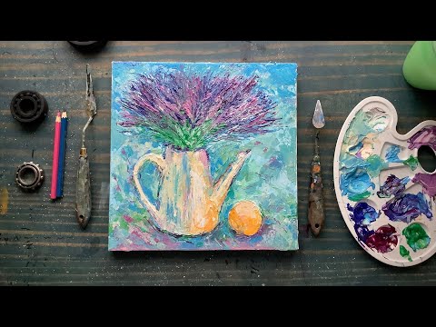 Видео: Букет лаванды акриловыми красками на холсте.
