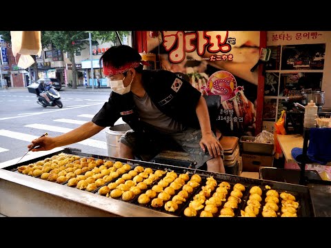 Видео: корейский уличный фуд-фуд, лучший корейский мастер такояки, корейская уличная еда