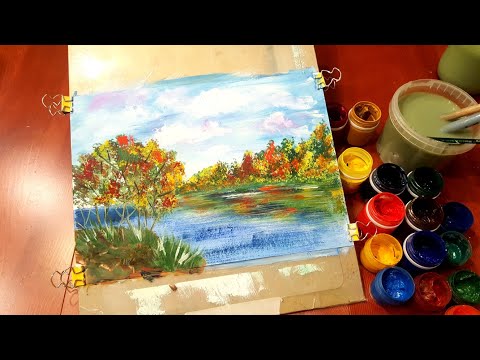 Видео: 🎨Рисуем осенний пейзаж гуашью! Запись трансляции!