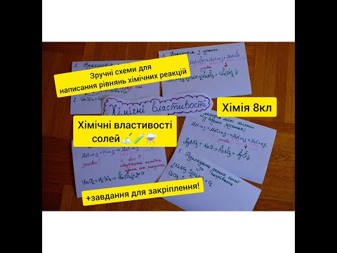 Видео: Хімія 8 кл. Хімічні властивості солей. Як записати рівняння хім реакції з реагуючими речовинами?