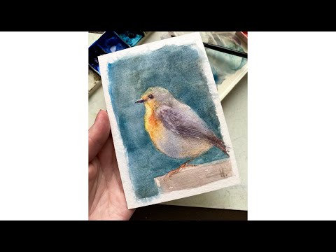 Видео: Акварель. Рисую птицу на целлюлозной бумаге.