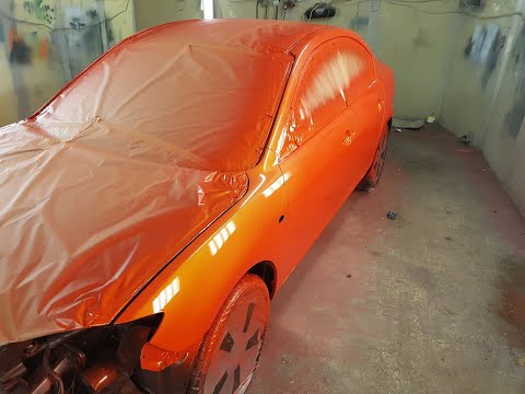 Видео: Mazda 3 Покраска в Хамелеон Ораньжево - Зеленый, ПОЛНАЯ ПОКРАСКА.