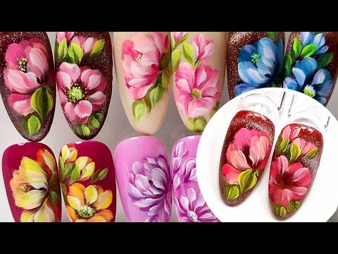 Видео: Easy flowers nailart tutorial💐. Простой цветочный дизайн ногтей мазками #nailart #nails #naildesign